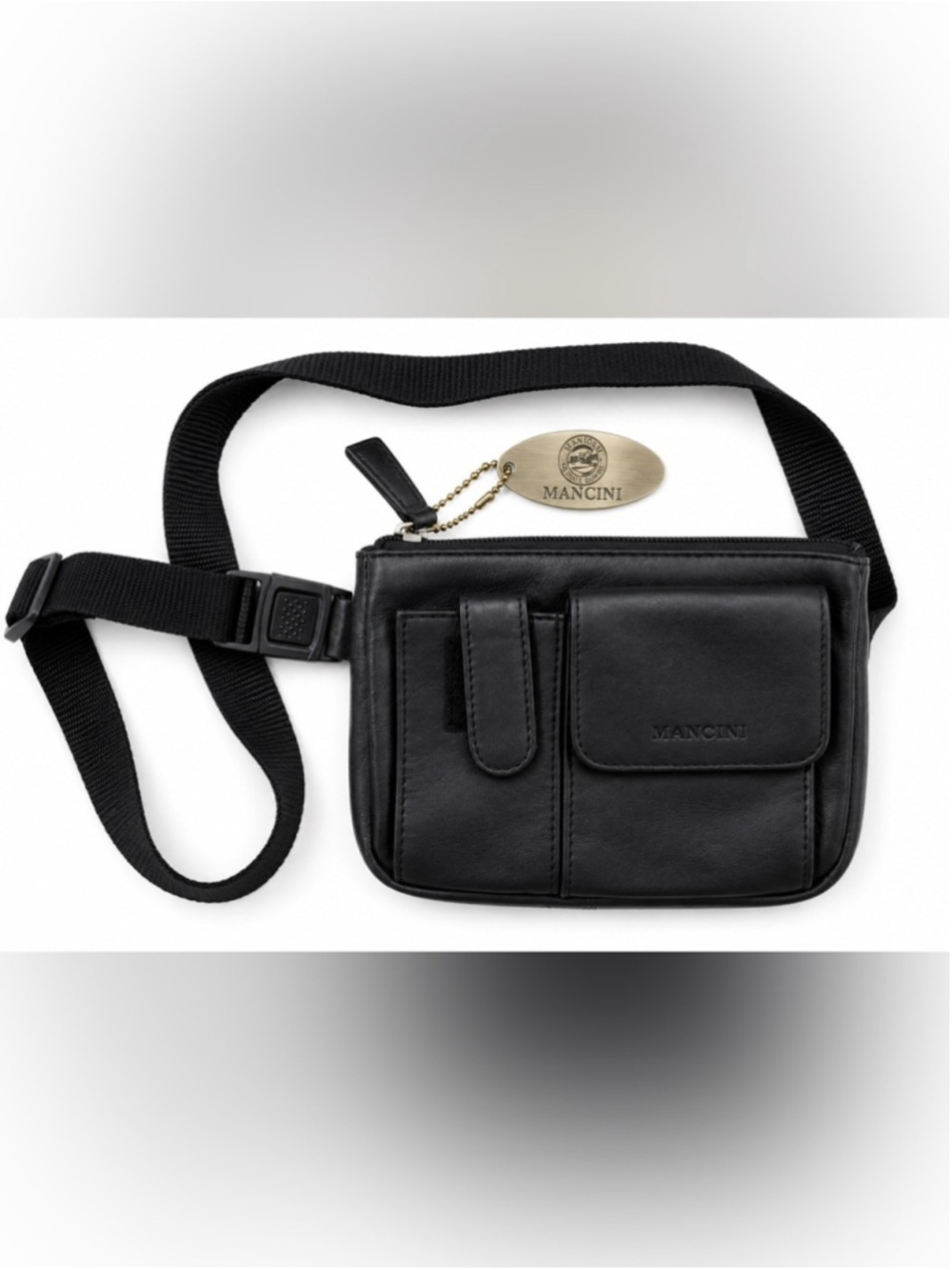Mancini Black Leather Travel Neck Wallet Passport Bag Crossbody